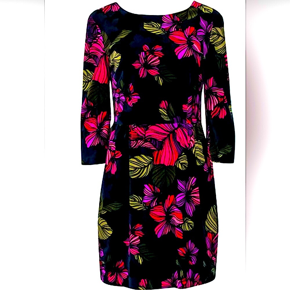 Trina Turk Black Velvet Multi-Color Floral Dress